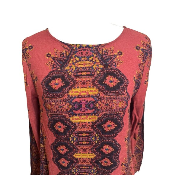 Free People Boho Dress Women's S Red Smooth Talker Paisley Open Back Tunic - Picture 5 of 7